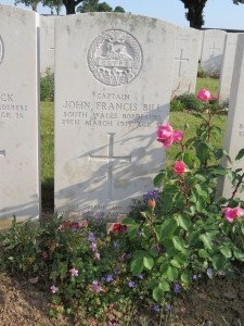 The grave of John Bill at Cabaret Rouge.  Photographed for 'Marching in Memory' for Combat Stress, July 2015