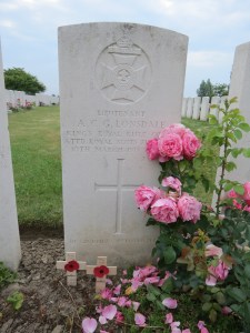 The grave of Arthur Lonsdale at Rue Petillon Cemetery.  Phptographed for 'Marching in Memory' for Combat Stress, July 2015