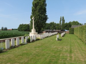 The grave of Montague Clarke at Ruisseau Farm Cemetery.  Photographed for 'Marching in Memory' for Combat Stress, July 2015