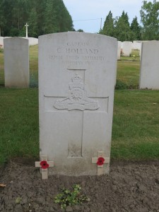 The grave of Cyril Holland at St Vaast Cemetery. Photographed for 'Marching in Memory' for Combat Stress, July 2015