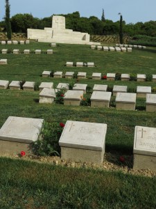 Shrapnel Valley Cemetery is close to ANZAC Cove. Grave of A Maryon-Wilson in foreground. Photo David Bennett, 18 May 2015