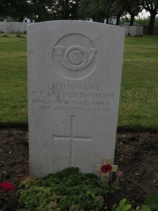The grave of Cyril Knapp-Fisher at Lijssenthoek. Phptographed for 'Marching in Memory' for Combat Stress, July 2015