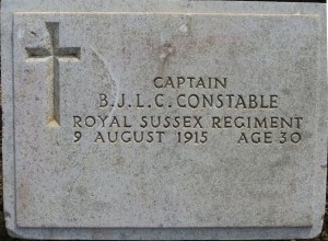 The grave of Basil Constable at Green Hill Cemetery, Gallipoli Peninsular.  Photo David Bennett, 18 May 2015