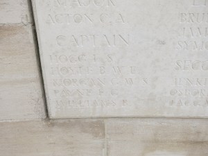 The name of Basil Hoyle on the Loos Memorial. Photographed for 'Marching in Memory' for Combat Stress, July 2015