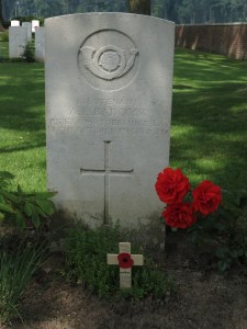 The grave of AL Badcock at Elzenwalle.  Photographed for 'Marching in Memory' for Combat Stress, July 2015