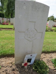 The grave of Alfred de Lafontaine at Carnoy Cemetery. Photographed for 'Marching in Memory' for Combat Stress, July 2015