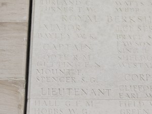 The name of Richard Coote on the Loos Memorial. Photographed for 'Marching in Memory' for Combat Stress, July 2015