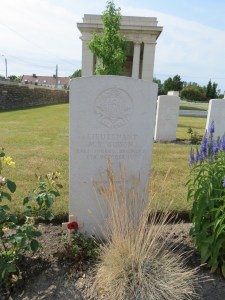 The grave of Malcolm Gibson at Vermelles.  Photographed for 'Marching in Memory' for Combat Stress, July 2015