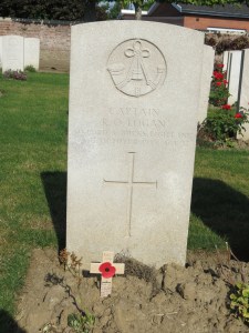The grave of Roland Logan at Birr Road Cemetery.  Photographed for 'Marching in Memory' for Combat Stress, July 2015