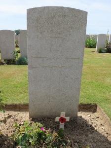 The grave of John Mowbray at Peronne Road Cemetery. Photographed for 'Marching in Memory' for Combat Stress, July 2015
