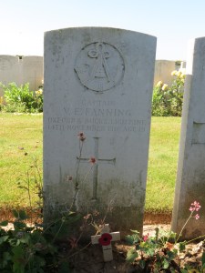 The grave of Vivian Fanning at Munich Trench Cemetery.  Photographed for 'Marching in Memory' for Combat Stress, July 2015