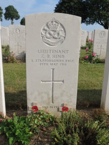 The grave of Charles Hind at Cabaret Rouge Cemetery. Photographed for 'Marching in Memory' for Combat Stress, July 2015