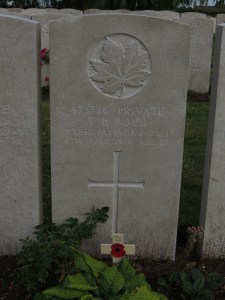 The grave of Thornton Boyd at Lijssenthoek.  Photographed for 'Marching in Memory' for Combat Stress, July 2015