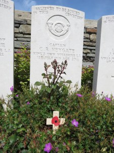 The grave of Claud Heygate at Gordon Dump Cemetery.  Photographed for 'Marching in Memory' for Combat Stress, July 2015