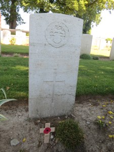The grave of Lawrence Westmore at Colincamps Cemetery.  Photographed for 'Marching in Memory' for Combat Stress, July 2015