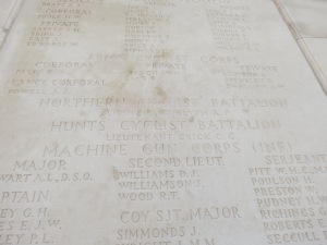 Alick Blyth's name on the Tyne Cot Memorial. Photographed for Marching in Memory, July 2015