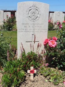 Humfrey Cole's grave at Varennes Military Cemetery. Photographed for 'Marching in Memory' July 2015