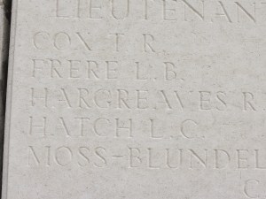 Reginald Hargreaves on the Loos Memorial.  Photographed for Marching in Memory, July 2015