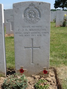 The grave of Charles Waddilove at Tilloy les Moufflaines.  Photographed for Marching in Memory, July 2015