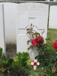 The grave of Mervyn Gorringe in Polygon Wood. Photographed for Marching in Memory, July 2015